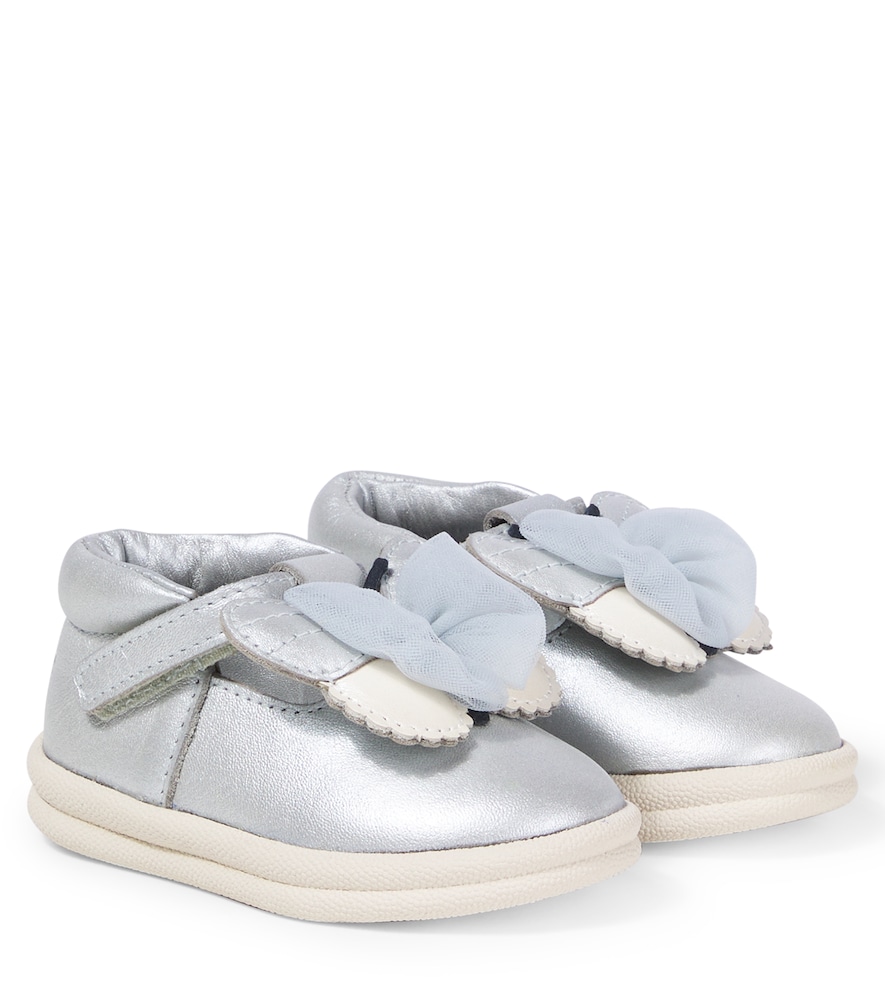 Donsje Baby Vlindy Metallic Leather Sneakers In Silver