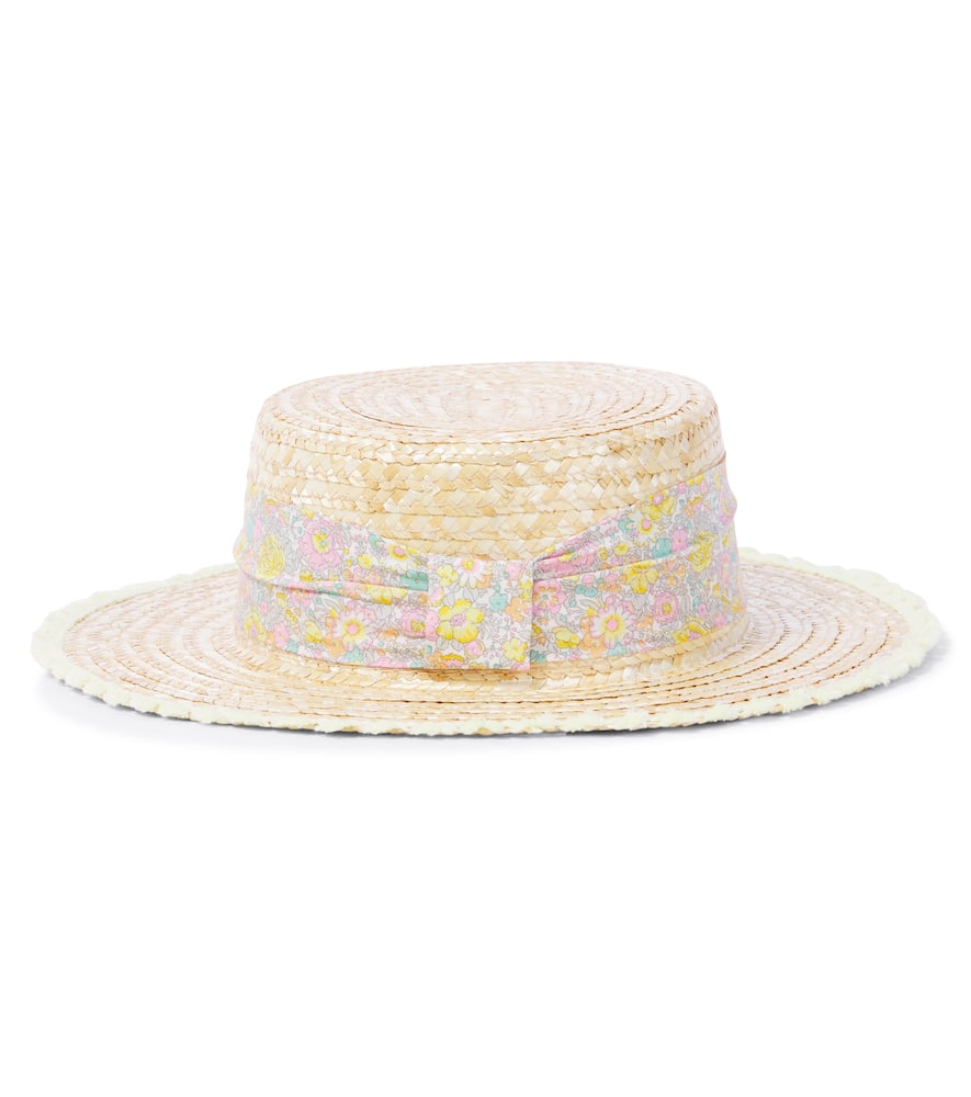 Patachou Bow-detail floral straw boater hat