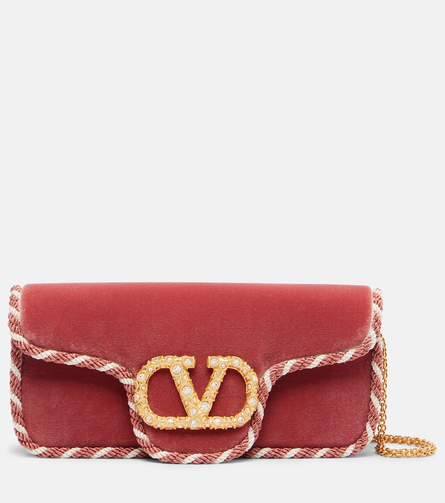 Valentino Garavani Locò Vlogo Mini Velvet Clutch In Pink