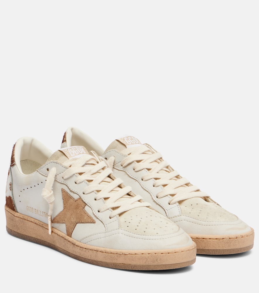 Golden Goose Ballstar Leather Upper And Toe Suede Star Horsy Cow Printed Heel And Spur Sneakers Multicolor In White