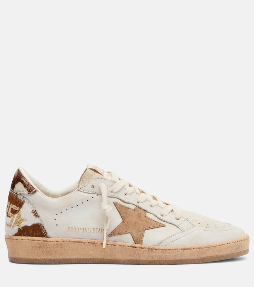 Golden Goose Ballstar Leather Upper And Toe Suede Star Horsy Cow Printed Heel And Spur Sneakers Multicolor In White