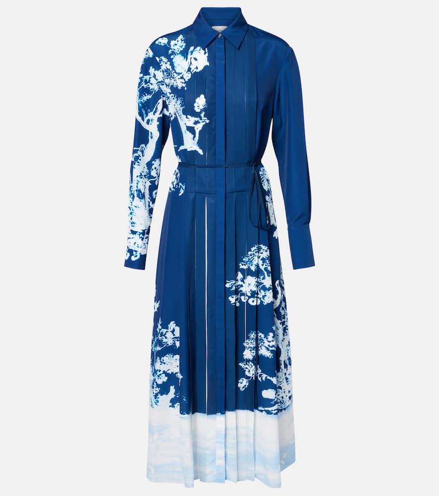Erdem Womens Cyanotype Etching Navy Long-sleeve Floral-print Crepe-du-chine Midi Shirt Dress In Black
