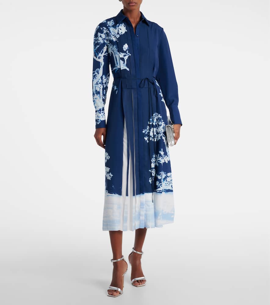Erdem Womens Cyanotype Etching Navy Long-sleeve Floral-print Crepe-du-chine Midi Shirt Dress In Black