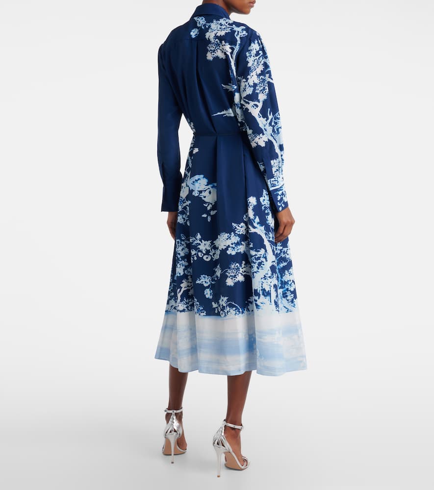 Erdem Womens Cyanotype Etching Navy Long-sleeve Floral-print Crepe-du-chine Midi Shirt Dress In Black
