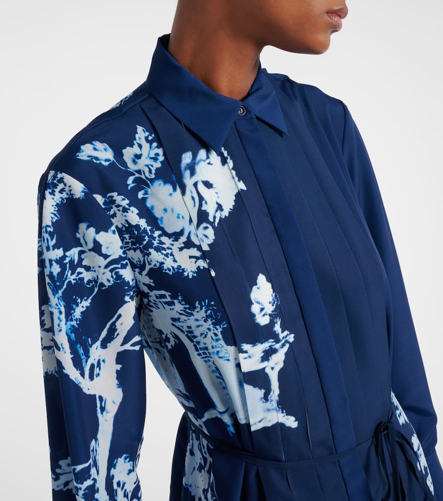 Erdem Womens Cyanotype Etching Navy Long-sleeve Floral-print Crepe-du-chine Midi Shirt Dress In Black