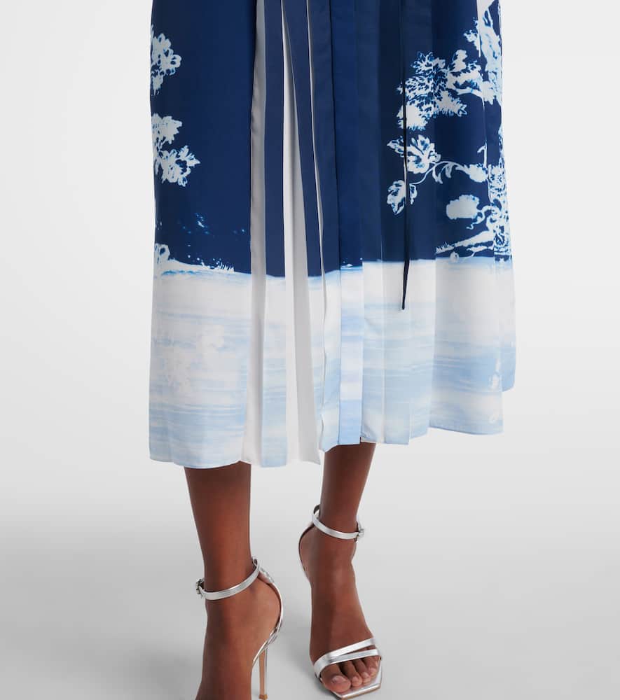Erdem Womens Cyanotype Etching Navy Long-sleeve Floral-print Crepe-du-chine Midi Shirt Dress In Black