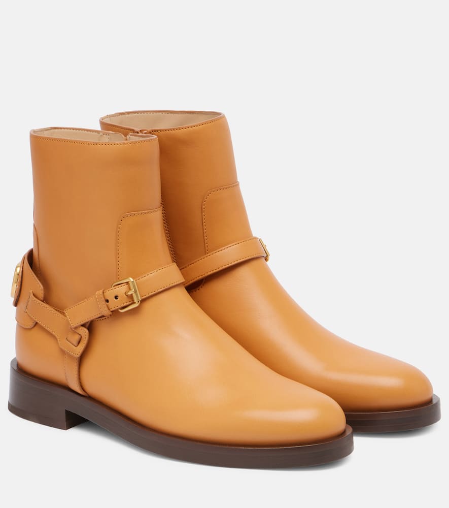 Valentino Buckle-strap Leather Boots In Brown