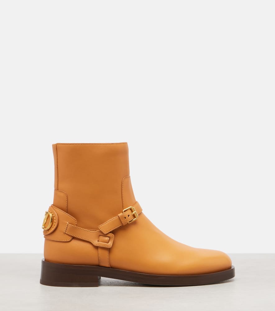 Valentino Buckle-strap Leather Boots In Brown