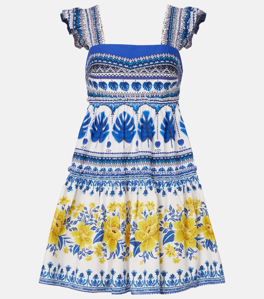 Farm Rio Printed Tiered Cotton Minidress In Multi