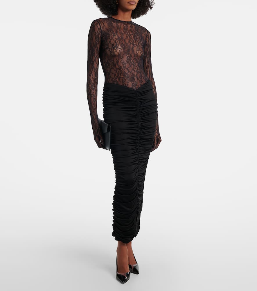 The New Arrivals Ilkyaz Ozel Vivienne Ruched Lace Maxi Dress In Black