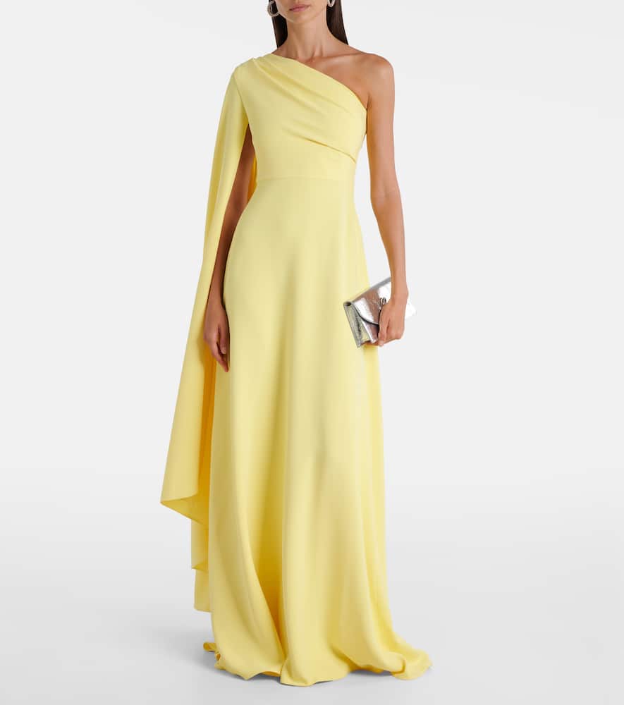 Solace London Yazmin Asymmetric Caped Gown In Yellow