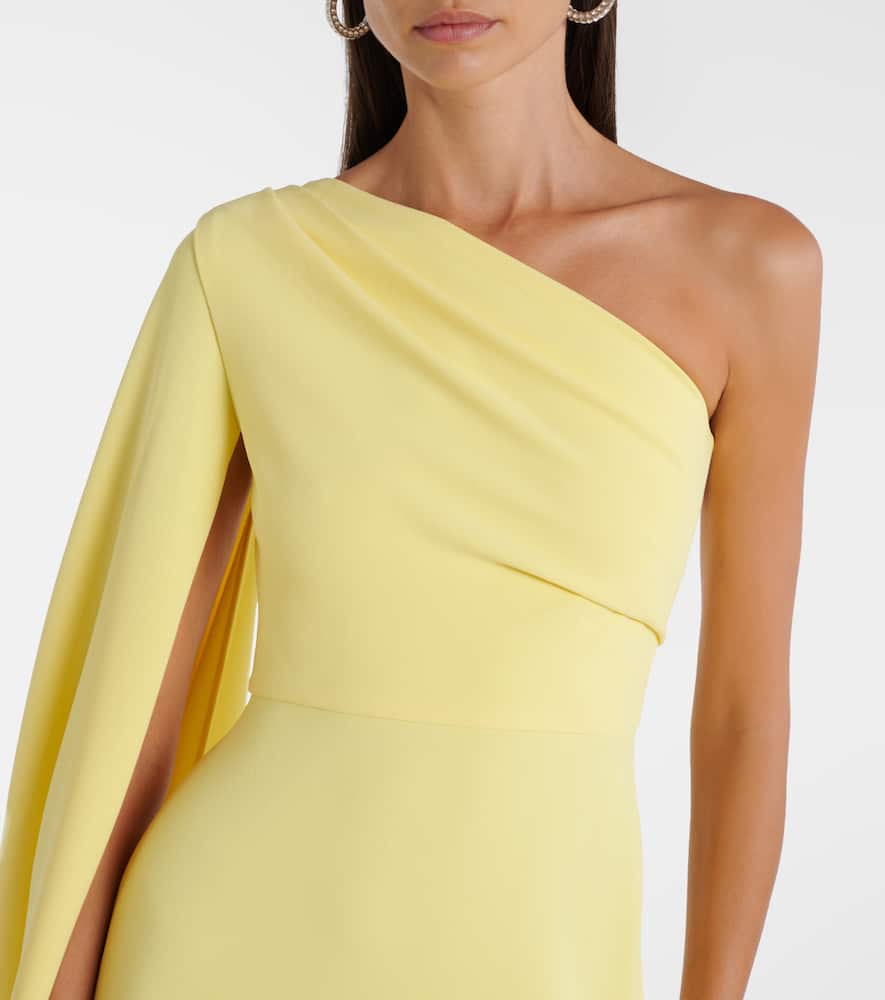 Solace London Yazmin Asymmetric Caped Gown In Yellow