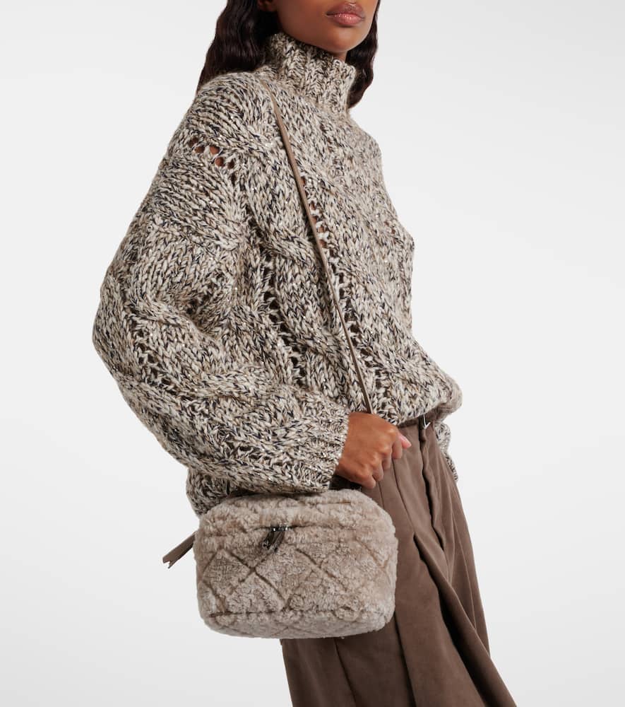Brunello Cucinelli Quilted Shearling Vanity Bag In Sand