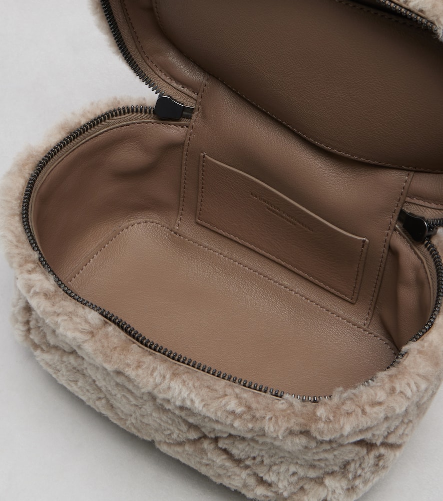 Brunello Cucinelli Quilted Shearling Vanity Bag In Sand