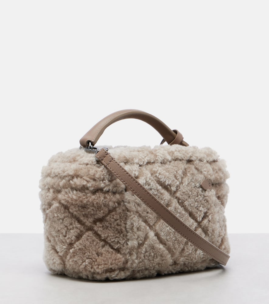 Brunello Cucinelli Quilted Shearling Vanity Bag In Sand