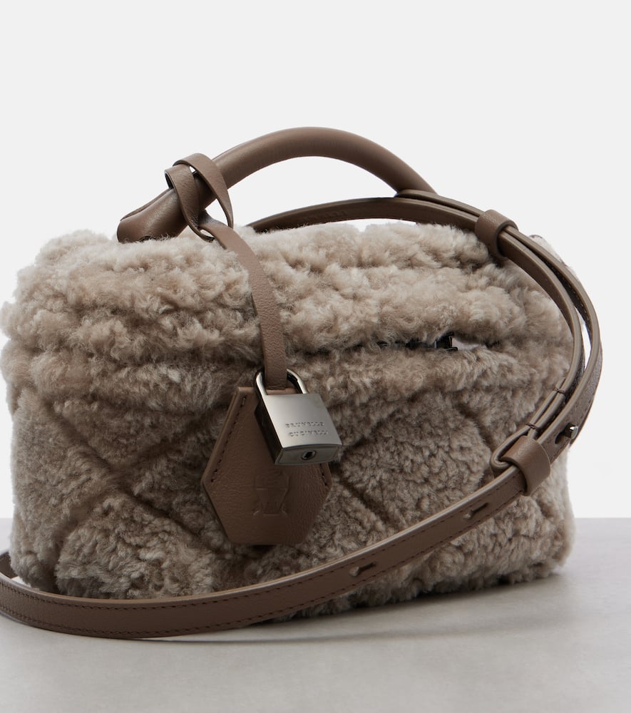 Brunello Cucinelli Quilted Shearling Vanity Bag In Sand