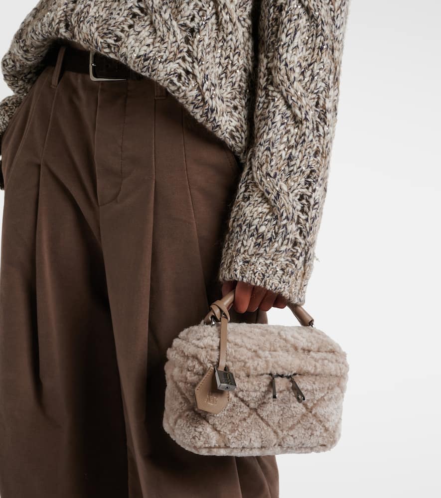 Brunello Cucinelli Quilted Shearling Vanity Bag In Sand