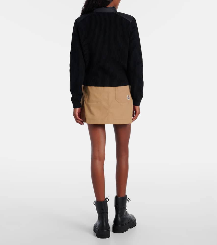 Moncler Long Sleeve Ribbed Cardigan With Padded Front In Black