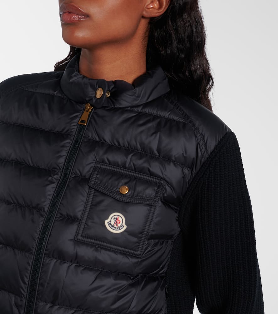 Moncler Long Sleeve Ribbed Cardigan With Padded Front In Black