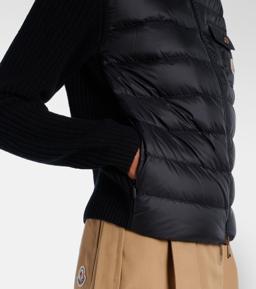 Moncler Long Sleeve Ribbed Cardigan With Padded Front In Black