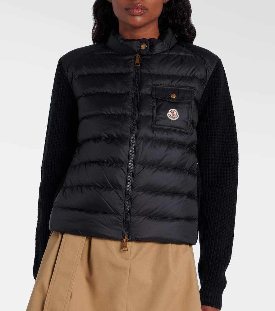 Moncler Long Sleeve Ribbed Cardigan With Padded Front In Black