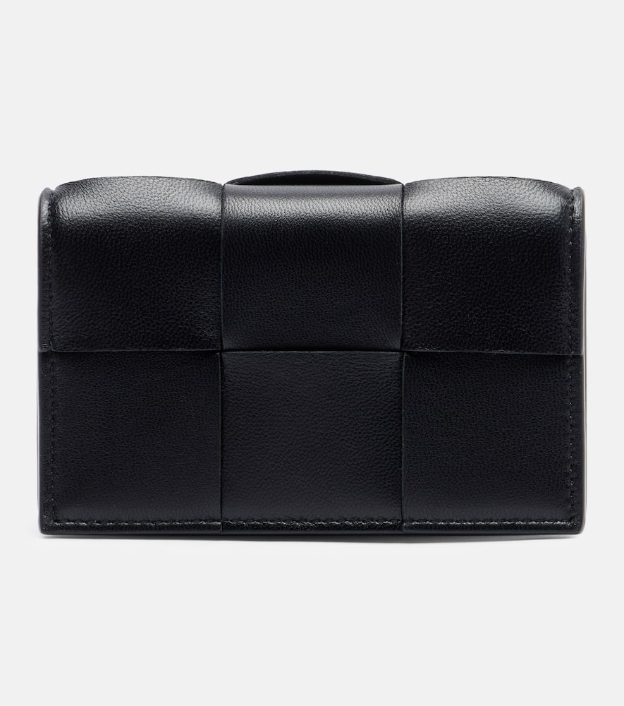 Bottega Veneta Cassette Intrecciato Leather Card Case In Black