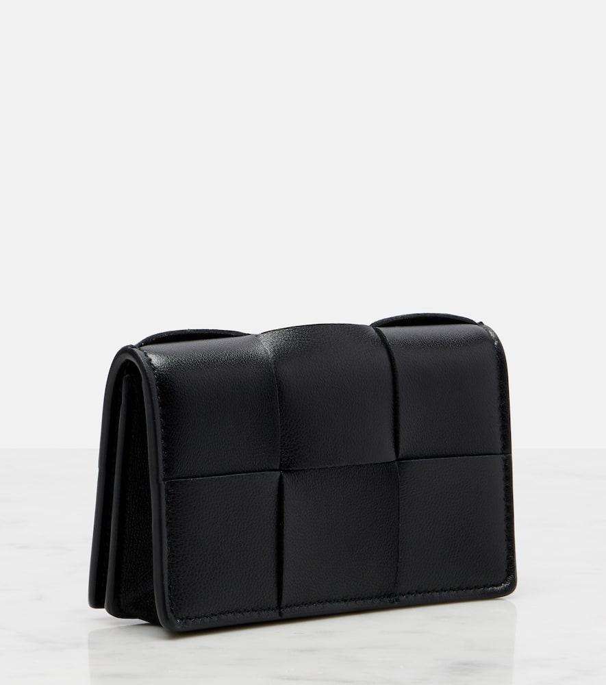 Bottega Veneta Cassette Intrecciato Leather Card Case In Black