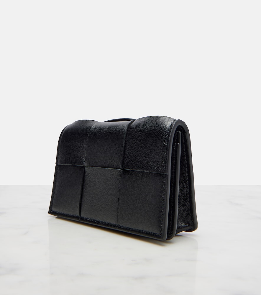 Bottega Veneta Cassette Intrecciato Leather Card Case In Black