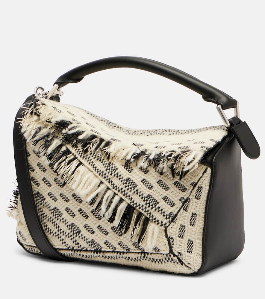 Loewe Puzzle Small Fringed Leather Shoulder Bag In Black