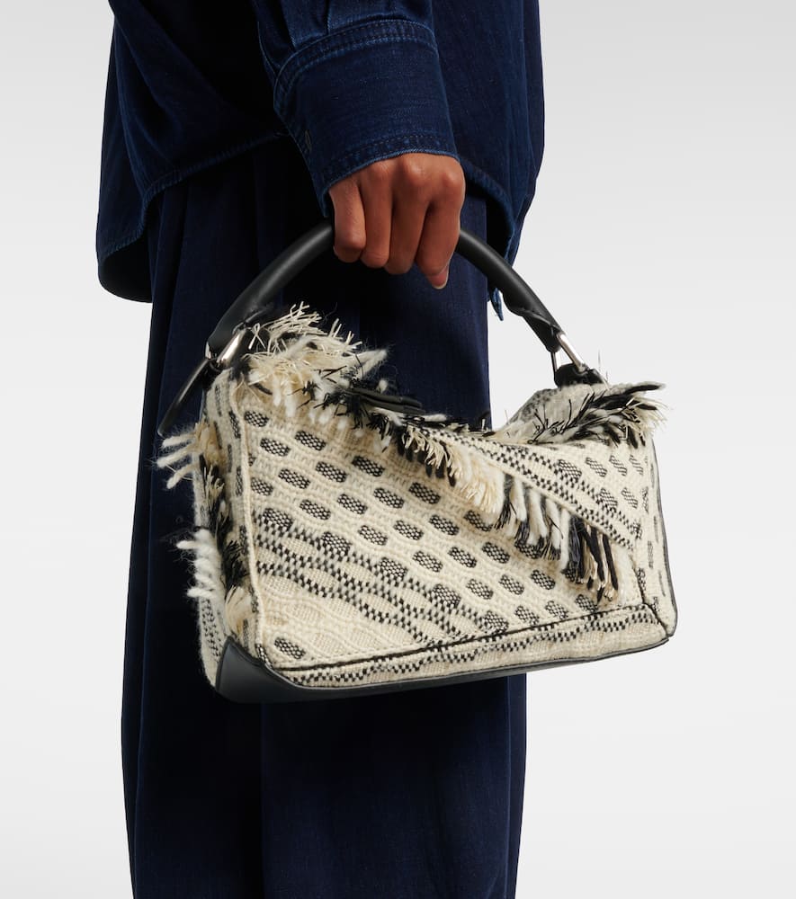 Loewe Puzzle Small Fringed Leather Shoulder Bag In Black