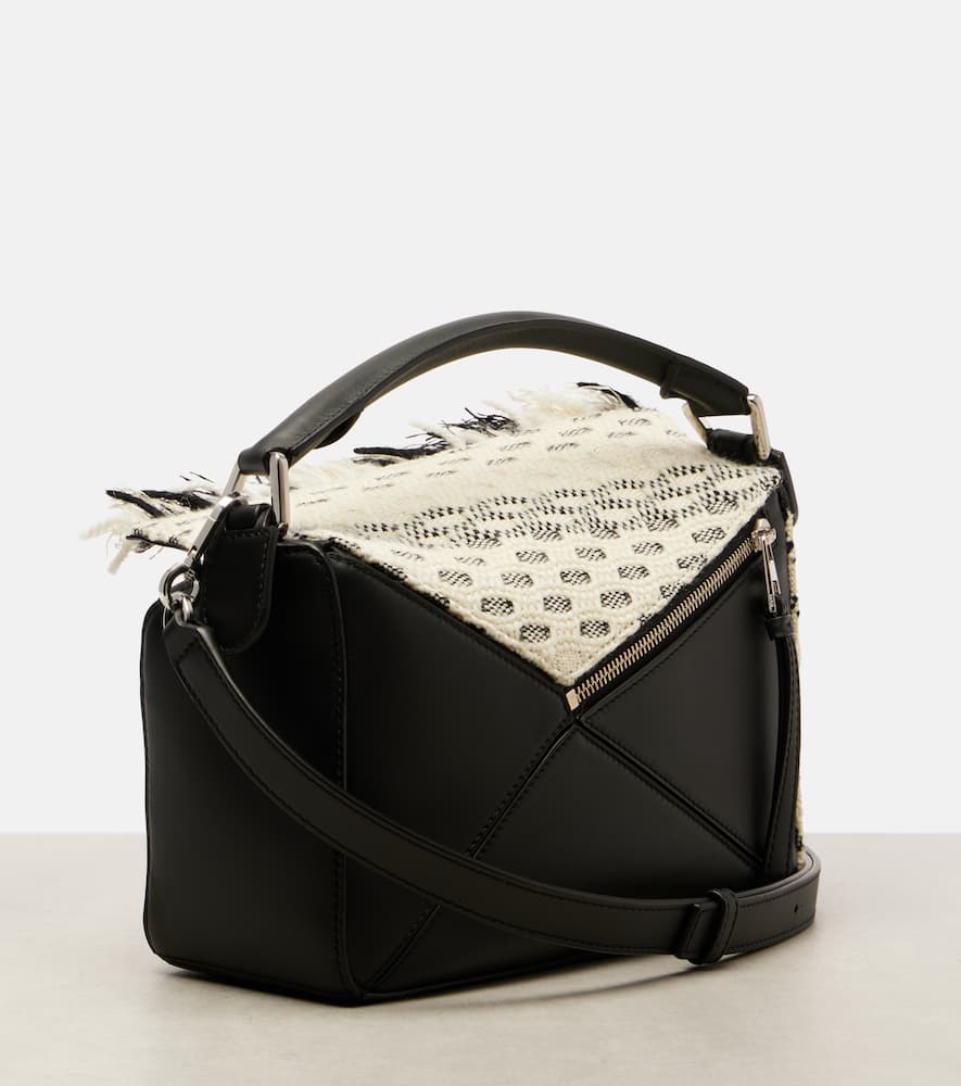 Loewe Puzzle Small Fringed Leather Shoulder Bag In Black