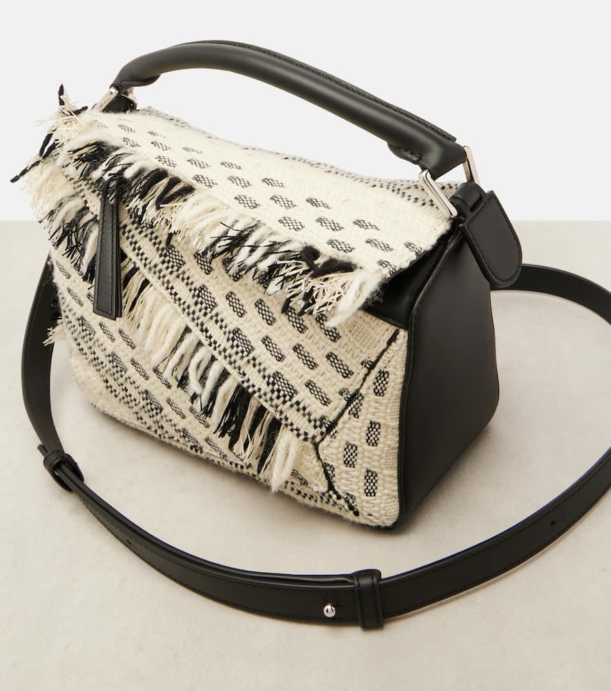 Loewe Puzzle Small Fringed Leather Shoulder Bag In Black