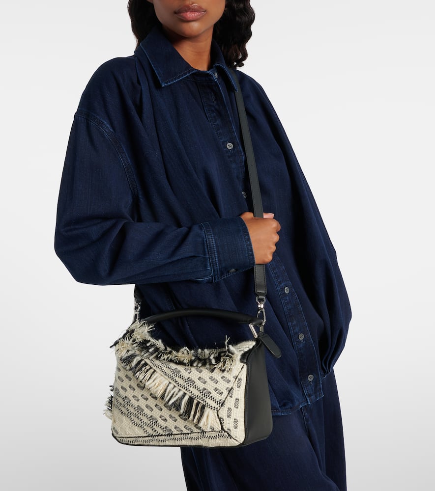 Loewe Puzzle Small Fringed Leather Shoulder Bag In Black