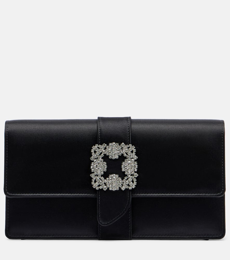 Manolo Blahnik Capri Embellished Satin Clutch In Black