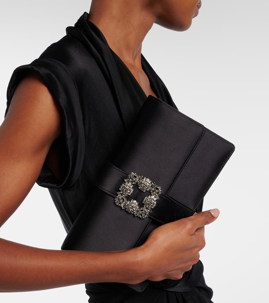 Manolo Blahnik Capri Embellished Satin Clutch In Black