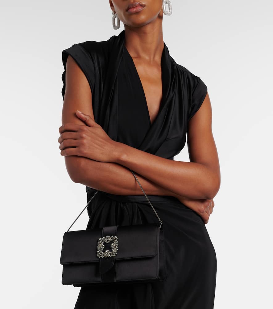 Manolo Blahnik Capri Embellished Satin Clutch In Black