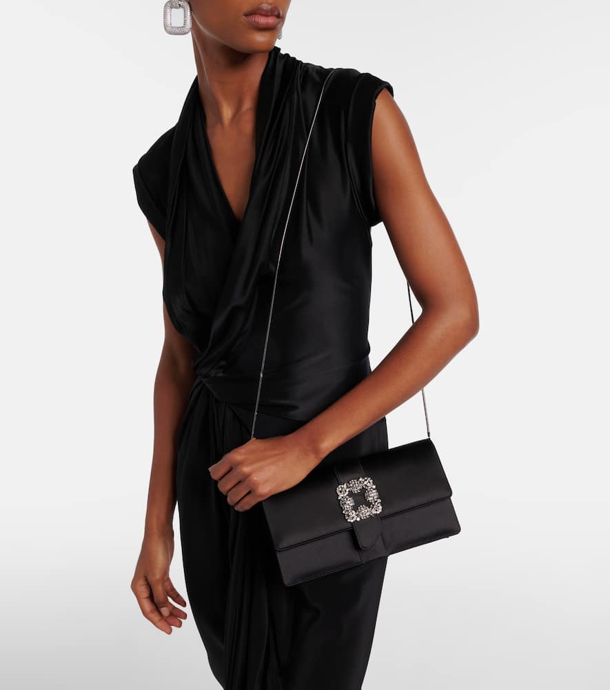 Manolo Blahnik Capri Embellished Satin Clutch In Black