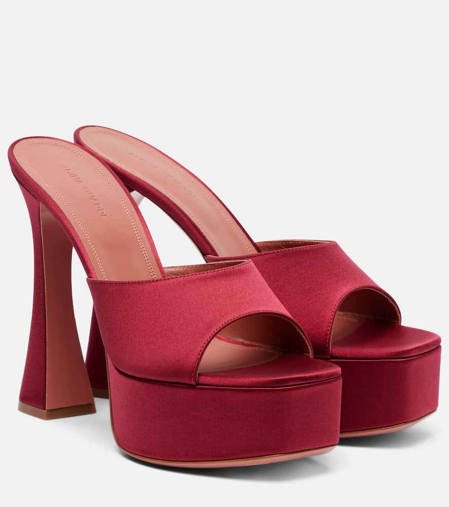 Amina Muaddi Dalida 140 Satin Platform Mules In Red