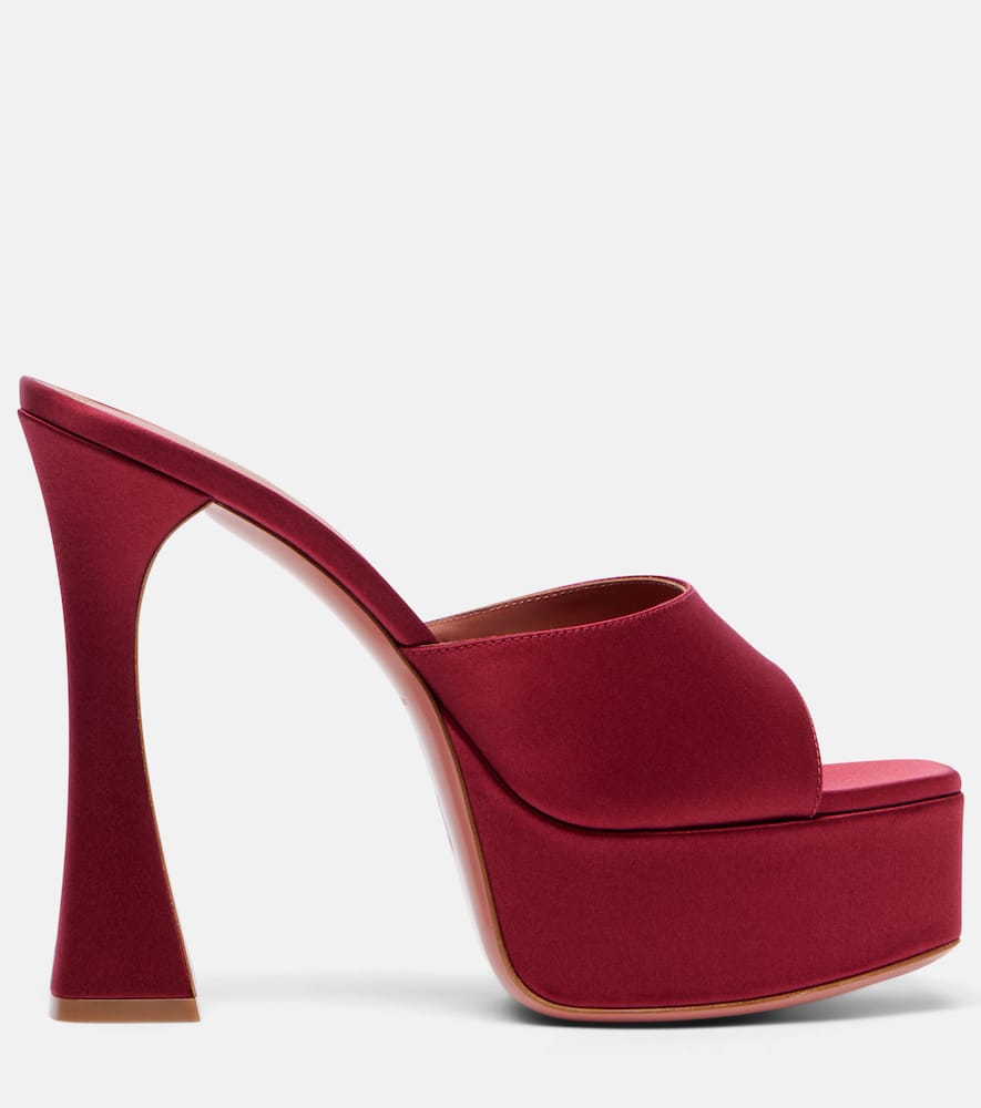 Amina Muaddi Dalida 140 Satin Platform Mules In Red