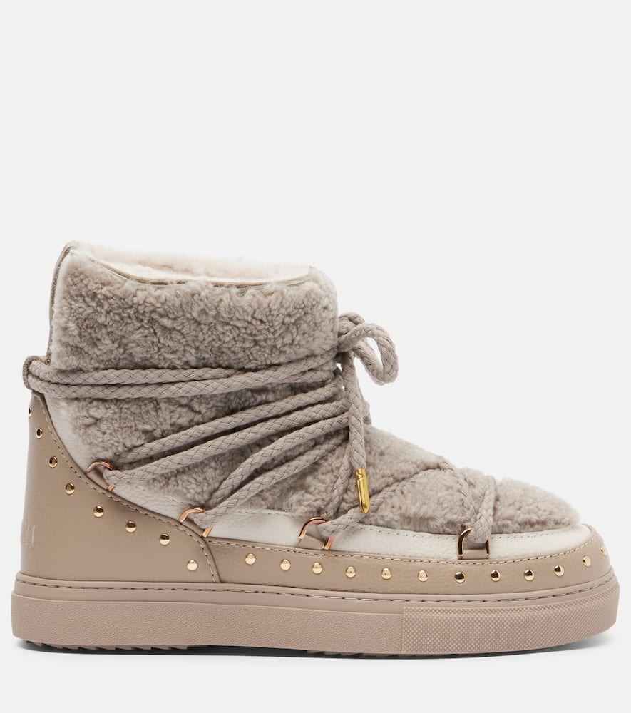 Inuikii Curly Rock Shearling-trimmed Leather Snow Boots In Gray