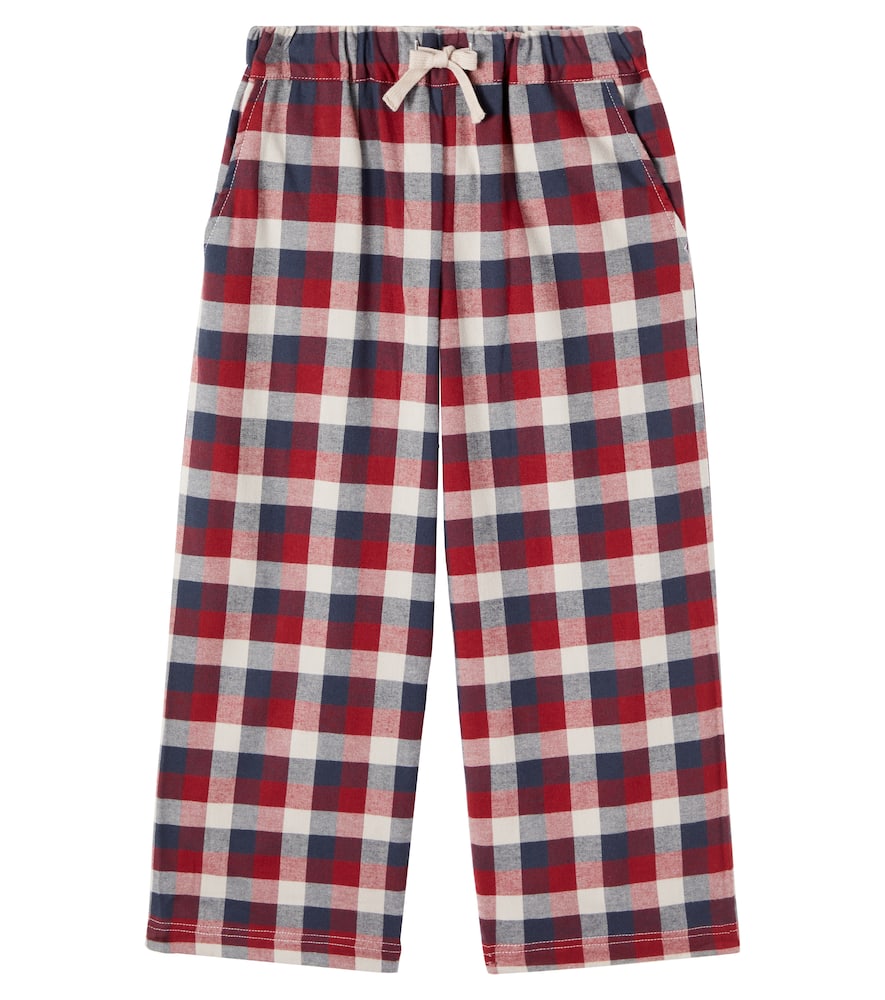 Wheat Sasha Checked Cotton Pants In Blue