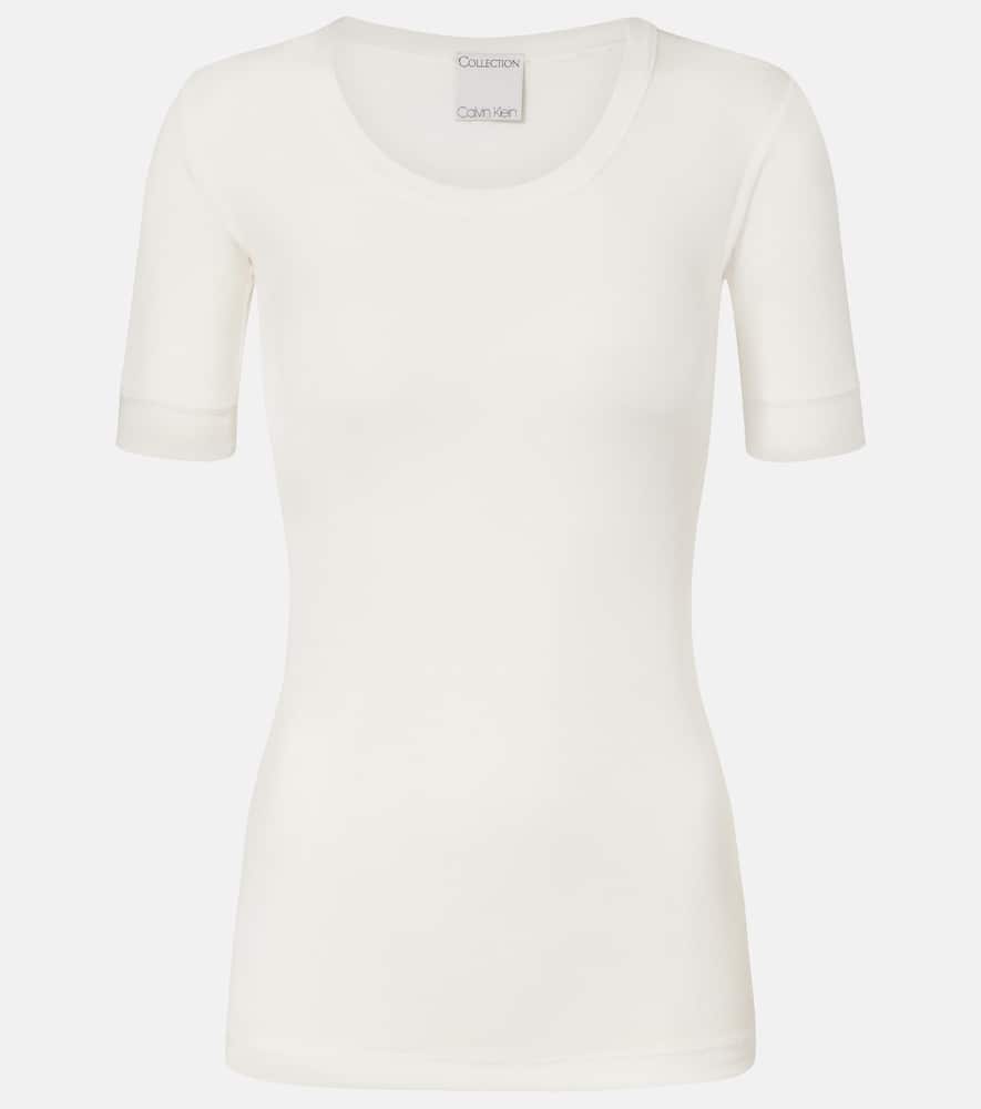 Calvin Klein Collection Ribbed-knit Cotton-blend Top In White
