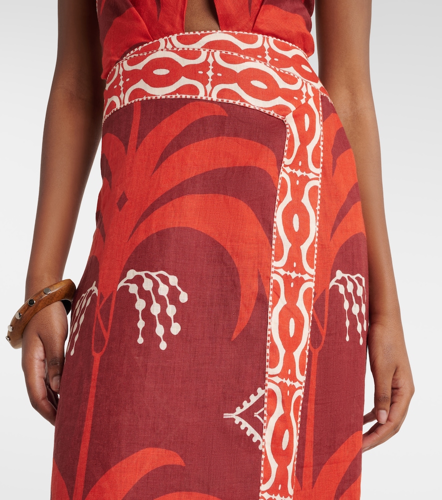 Printed Open-Back Linen Midi Dress