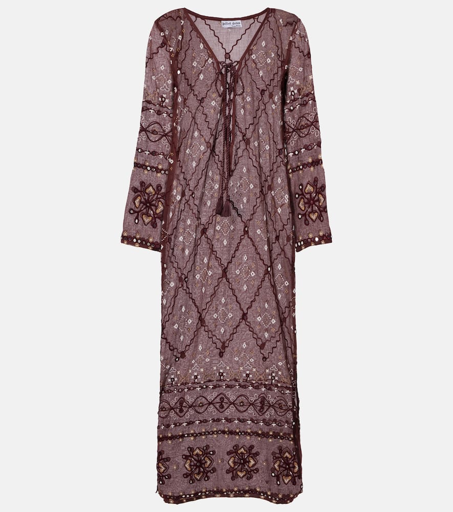 Juliet Dunn Embroidered Cotton Kaftan In Burgundy