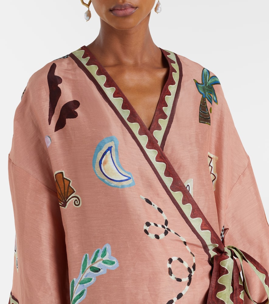 Alemais Linen And Silk-blend Wrap Midi Dress In Multi