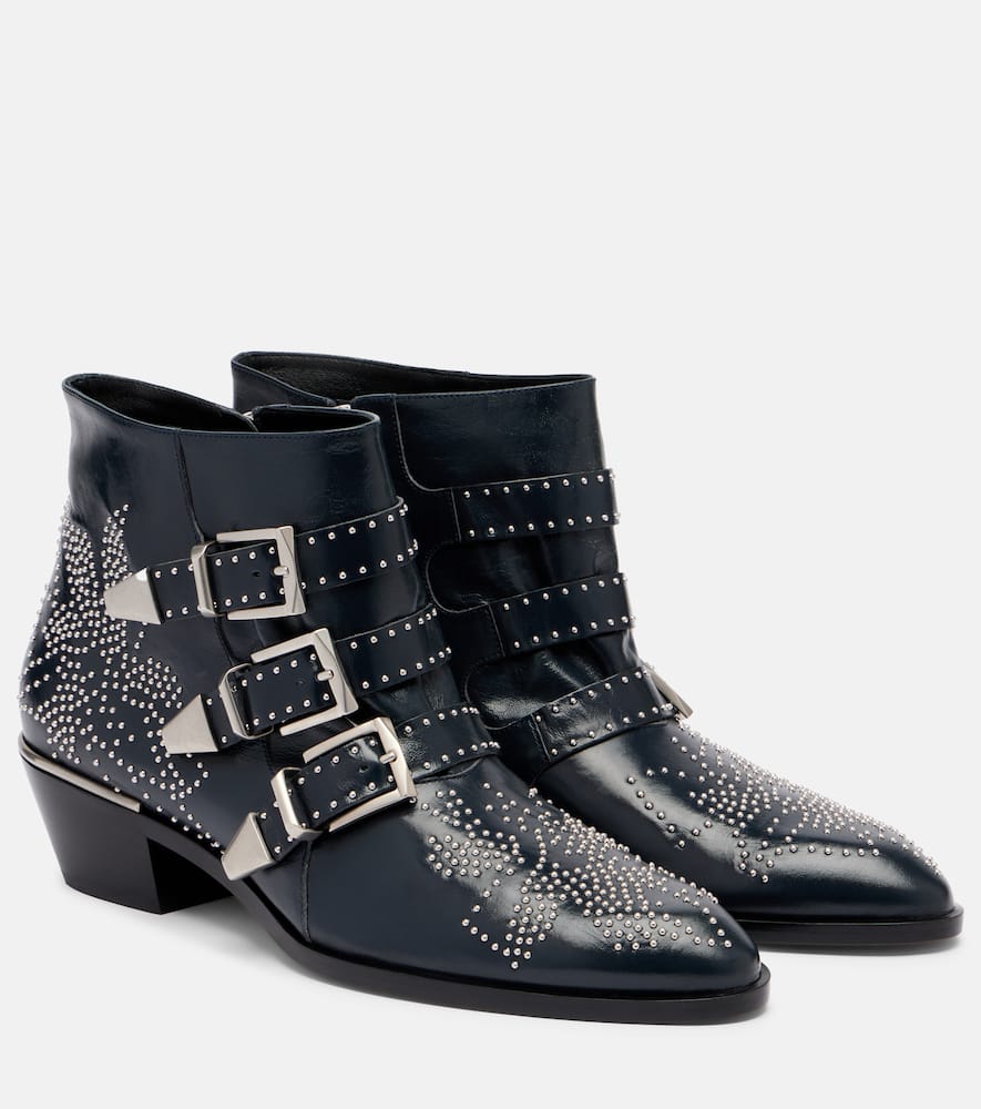 Chloé Susanna Studded Leather Ankle Boots In Blue