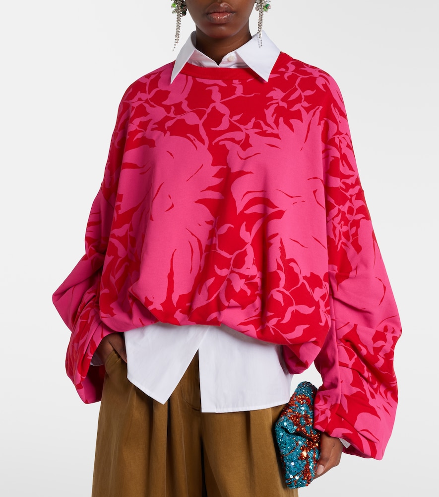 Dries Van Noten Draped floral cotton jersey sweatshirt
