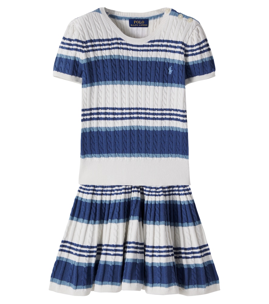 Polo Ralph Lauren Set Aus Pullover Und Rock Aus Baumwoll-Strick Gestreift Kinder Blau 146/152