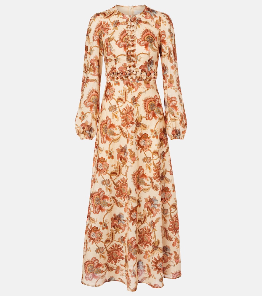 Zimmermann Aster Beaded Floral Linen Maxi Dress In Sand
