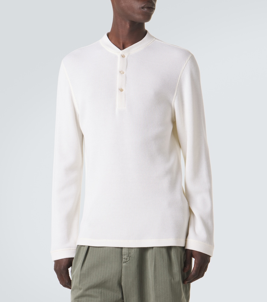 Waffle-Knit Cotton And Cashmere Henley Shirt
